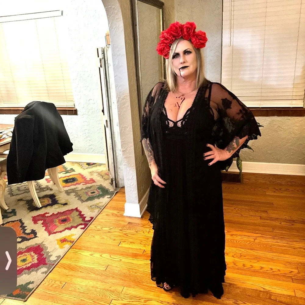 Sheer Black Lace Swim Coverup Kimono - Picture 11 of 12
